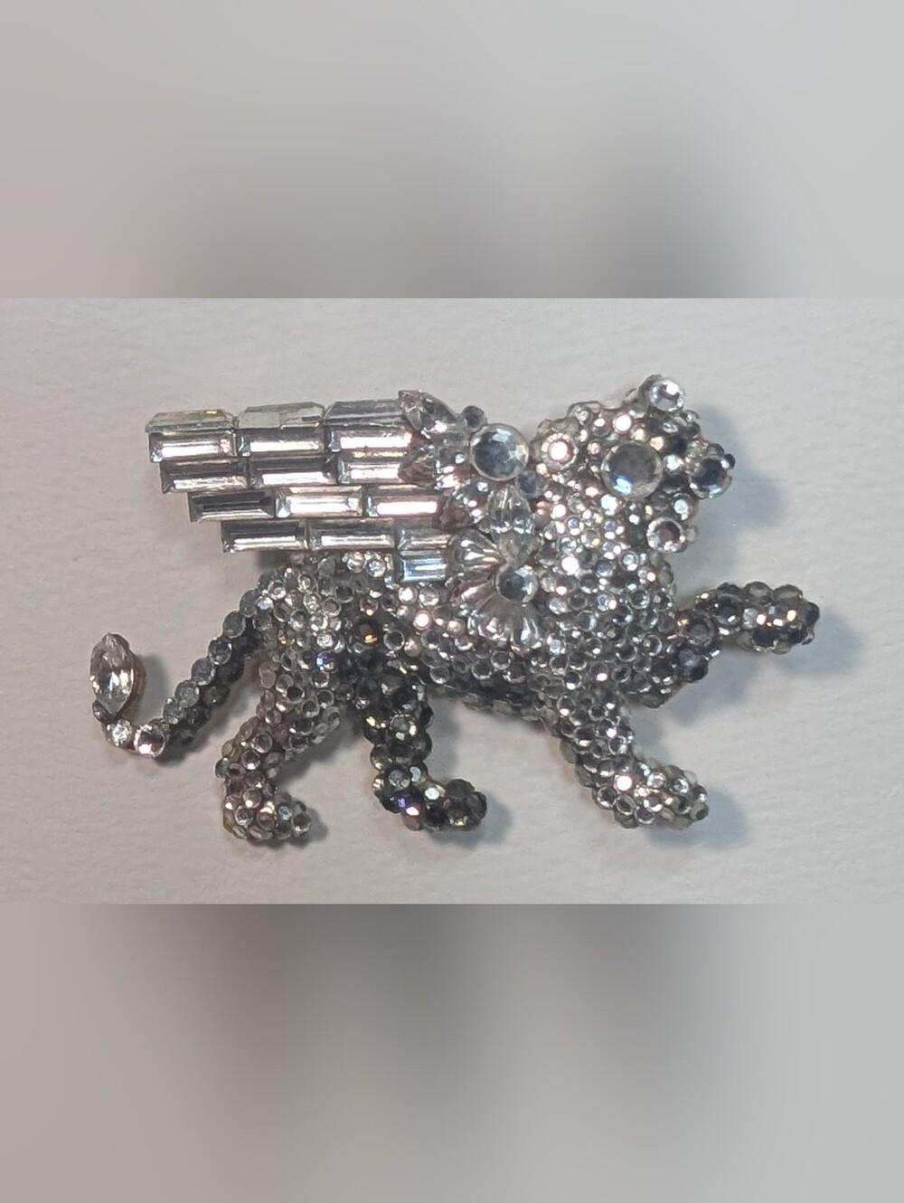 Wendy Gell Paved Swarovski brooch winged lion.